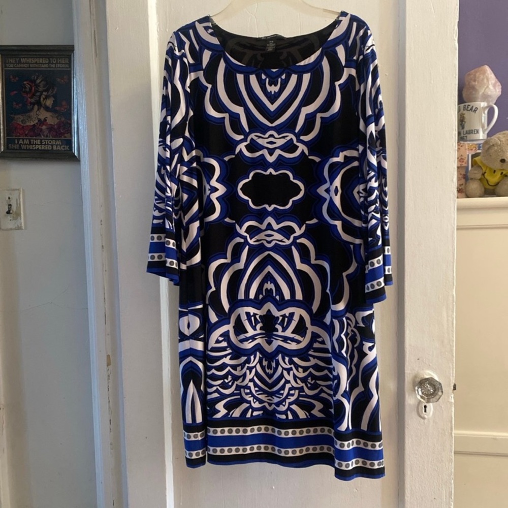 Blue and Black Patterned Women's Dress